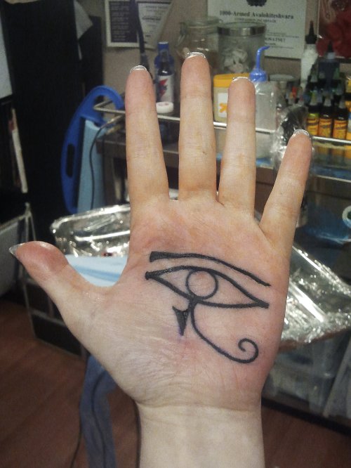Left Horus Eye Tattoo On Palm